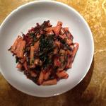 Penne with beet greens and orange zest